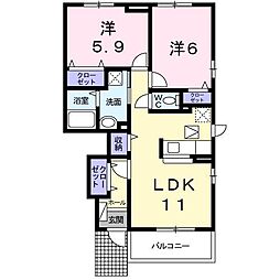 ブリエ・ルーチェ 1階2LDKの間取り