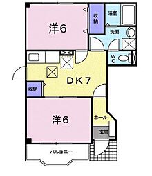 サンロード福山Ｂ 1階2DKの間取り