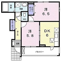 ボニートＡ 1階2DKの間取り