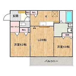 FORT RISE 5階2LDKの間取り