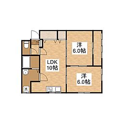 吉本ビル・メゾンエル沖野上 2LDKの間取図画像