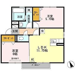 セジュール上野浦4 2LDKの間取図画像