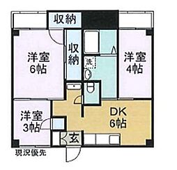 ヴィラナリー水呑1 3DKの間取図画像