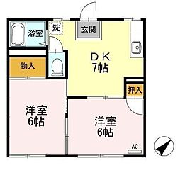 ル・グランドゥ 2DKの間取図画像