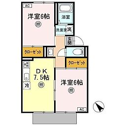 プレジール西大島 2DKの間取図画像