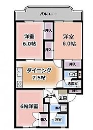サンライフあけぼのA 3DKの間取図画像