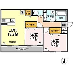 アンシャンテ 2LDKの間取図画像