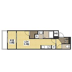 月光福山中央壱番館 1LDKの間取図画像