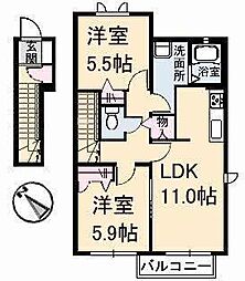 サンハイツA 2LDKの間取図画像