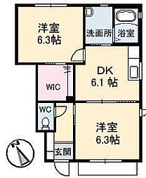 ルミナスキタヤマ 2DKの間取図画像