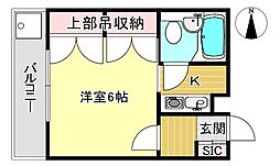 京福電気鉄道北野線 北野白梅町駅 徒歩13分の賃貸マンション 2階1Kの間取り