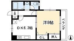 グランミュゼ北野 2階1DKの間取り