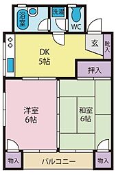 大久保アパート 2DKの間取図画像