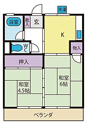 いちのせハイツ 2Kの間取図画像