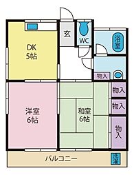 清川ハイツ 2DKの間取図画像