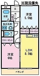 ボヌールA 2階2LDKの間取り