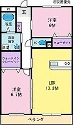 ラエスタシオン 1階2LDKの間取り