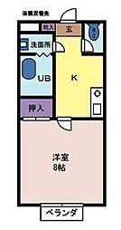 エトワール甲府 2階1Kの間取り