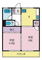 いちのせハイツ 2Kの間取図画像