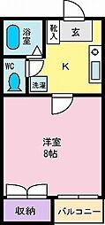 第2コーポケンモチ 1Kの間取図画像