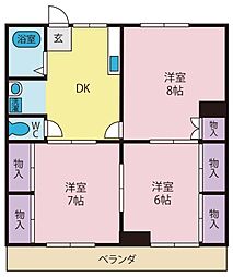 浅川アパート 3DKの間取図画像