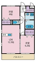 ヴィトン藤井(2LDKタイプ1) 2LDKの間取図画像