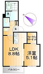 ミリアビタ稲荷木 1LDKの間取図画像