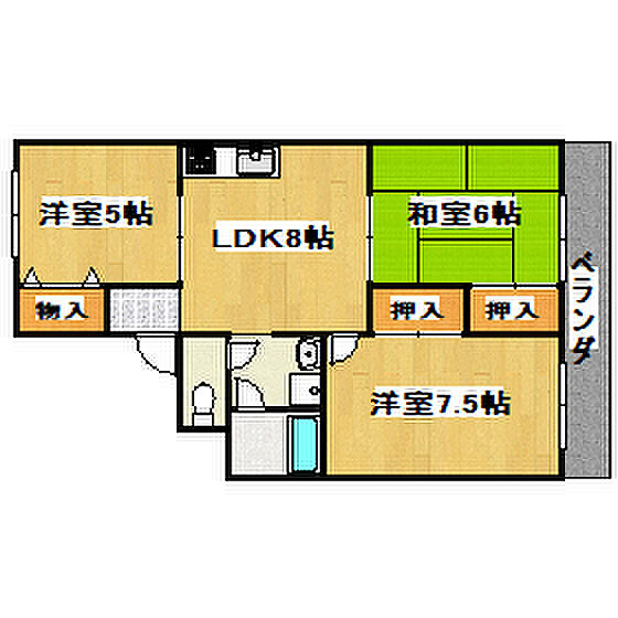 フローラルシティI　Ａ棟 101｜兵庫県明石市二見町東二見(賃貸アパート3LDK・1階・58.90㎡)の写真 その2