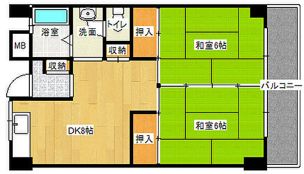 大和スカイハイツ 20C｜兵庫県神戸市灘区大和町3丁目(賃貸マンション2DK・2階・45.70㎡)の写真 その2