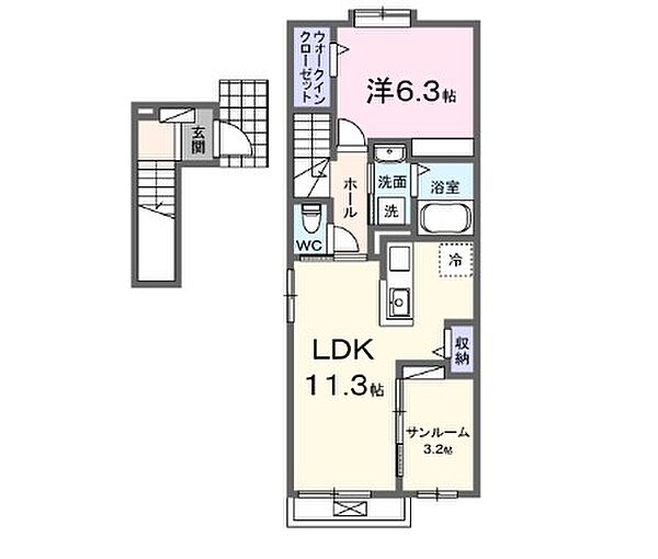 サンセールIIＢ 205｜兵庫県高砂市阿弥陀町南池(賃貸アパート1SLDK・2階・50.74㎡)の写真 その2