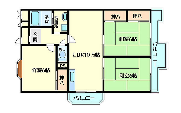 グリーンヒル大津和 103｜兵庫県神戸市西区大津和1丁目(賃貸マンション3LDK・1階・63.50㎡)の写真 その2