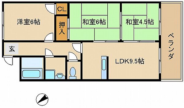 コーポ平野 202｜兵庫県加古川市加古川町平野(賃貸マンション3LDK・2階・59.79㎡)の写真 その2