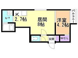 札幌市営東西線 西18丁目駅 徒歩12分の賃貸マンション 5階1LDKの間取り