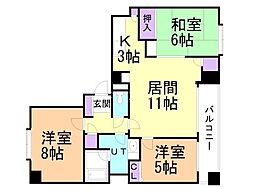 第2九条シャトー桂和 3LDKの間取図画像