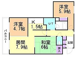 ガーデンハウス山鼻南2 3LDKの間取図画像