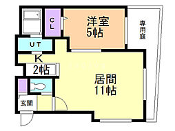 ラ・コーザ北円山（Ｌａ　Ｃａｕｓａ北円山） 1階1LDKの間取り