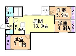 シティプレミア北6条 4階3LDKの間取り