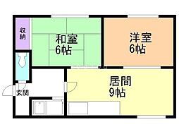 ラフォーレ桑園 4階2LDKの間取り
