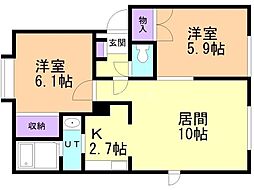 ルミエール南9条 2LDKの間取図画像