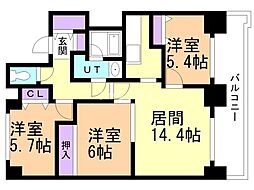 ライオンズマンション札幌スカイタワー 23階3LDKの間取り