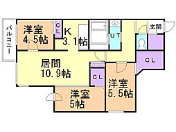 ＧＬＡＳＳ山鼻　ＥＡＳＴ 5階3LDKの間取り