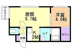 レジーナ南4条 2階1LDKの間取り