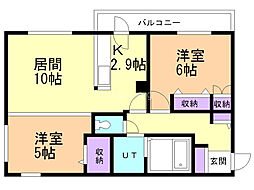 プライマル札幌円山 5階2LDKの間取り
