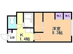 レオパレスセントラル南4条Ａ 3階1Kの間取り