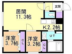 札幌市中央区北八条西26丁目マンション 2LDKの間取図画像