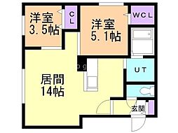 札幌市中央区北十三条西16丁目マンション 2LDKの間取図画像