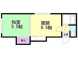 ウエストリバー 1DKの間取図画像
