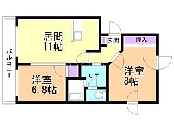 ショパンシャトー山の手 2LDKの間取図画像