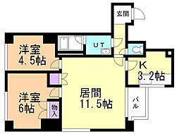 クレアシオン桑園2 2LDKの間取図画像