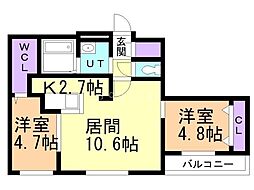 ラクラス大通東 2LDKの間取図画像